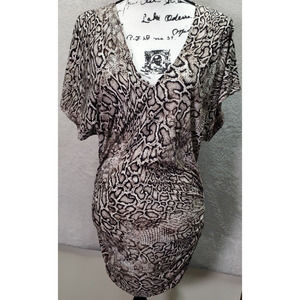 Carmen Marc Valvo Cover Up Women Size XS/S Brown Snake Print Ruched Nylon V Neck